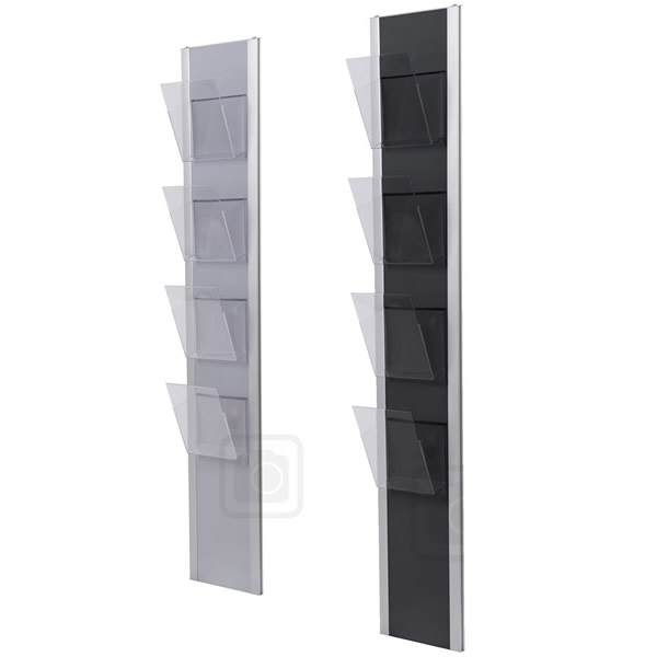 Wall Mounted Brochure Rack with Clear Pockets - 4 x A4